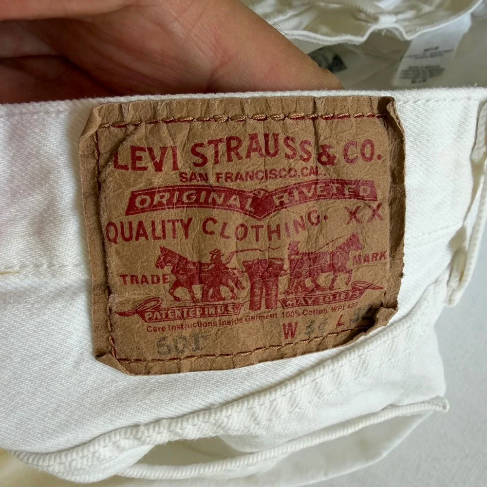 Y2K Levis 501 Original Fit White Denim Jeans 34x32 Fits 33.5x30.5 Button Fly